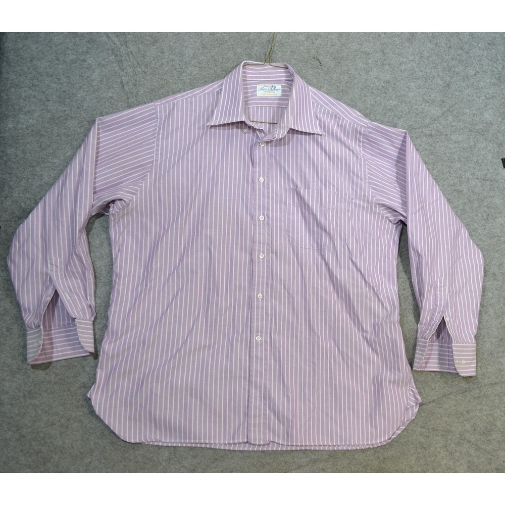 Ben Silver Shirt Mens XL Purple Stripe Dress Button Down Long Sleeve Cotton USA